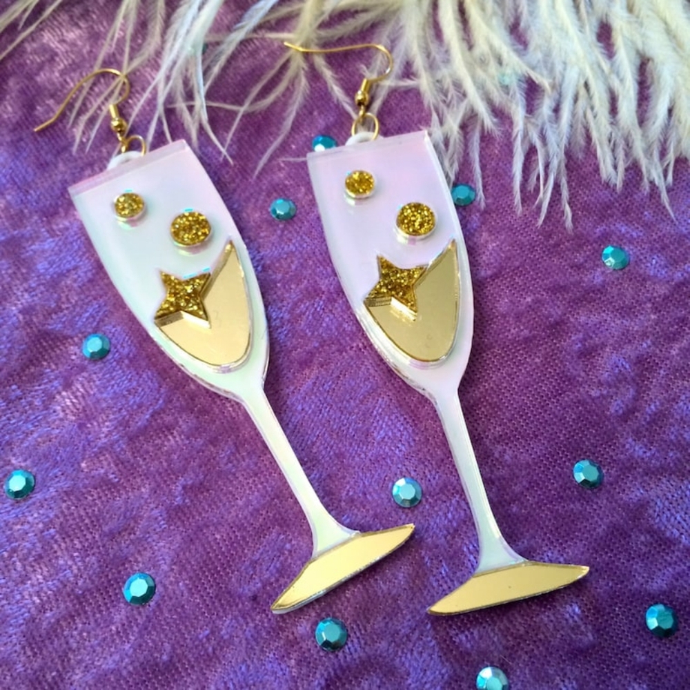 I'm Your Present, Champagne Flute Celebration Earrings